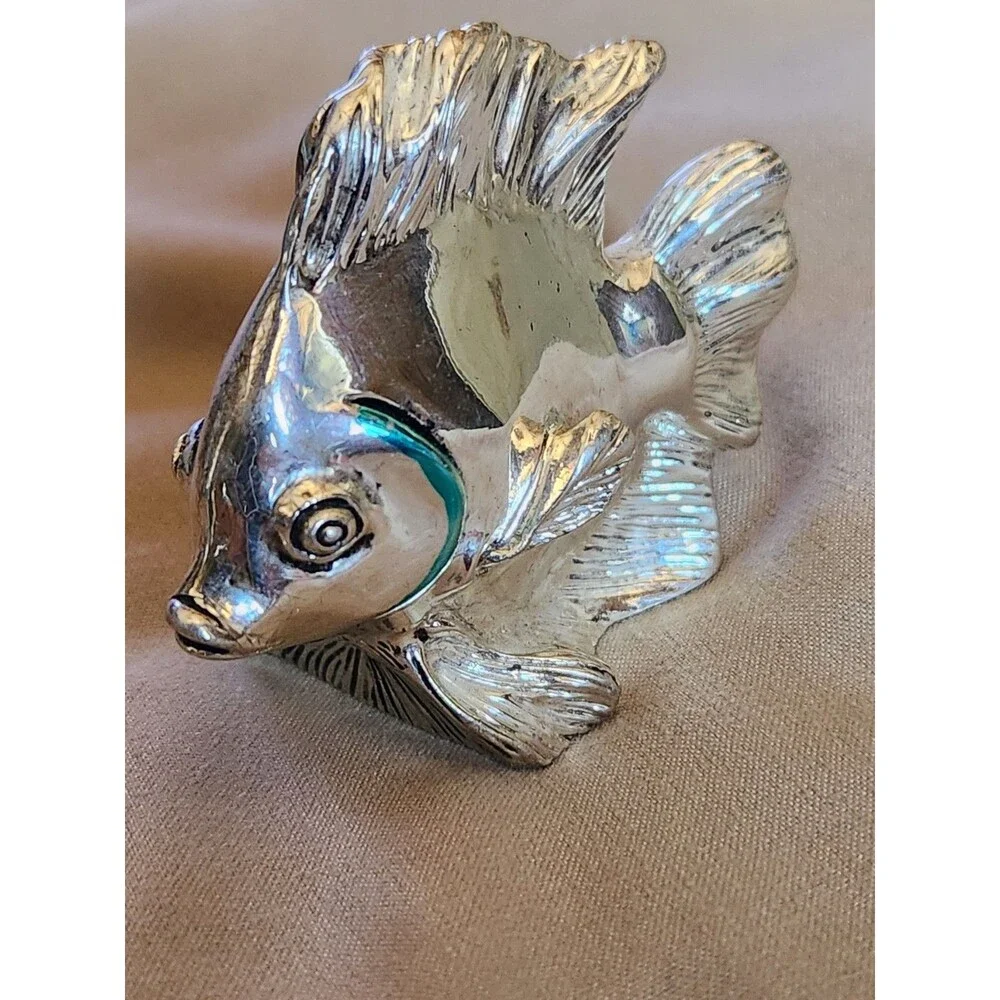 Vintage Marcello Giorgio Italy Signed Silver Laminated Tropical Fish Figurine